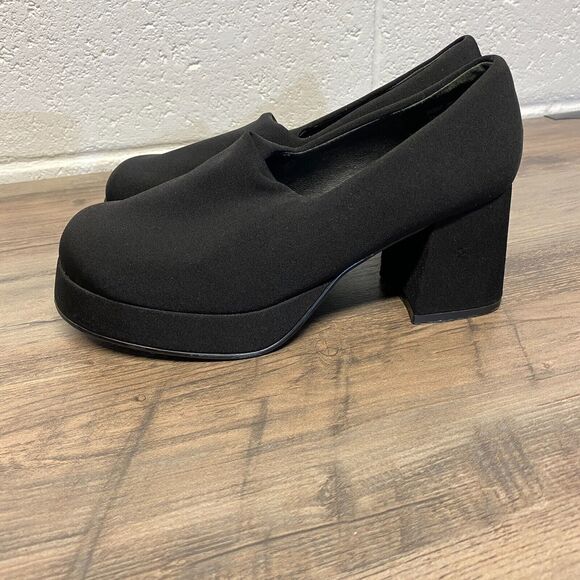 VTG 90’s Prima Royale Black Fabric Chunky Platform Pumps Heels Women's 6.5M - Picture 5 of 10